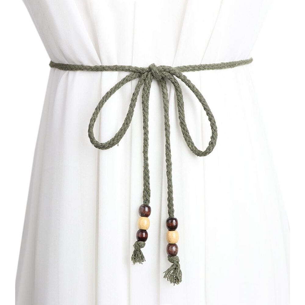8759 Women Girls Boho Weave Cotton Braided Waist Tie Belt Wrap Cloth Belts